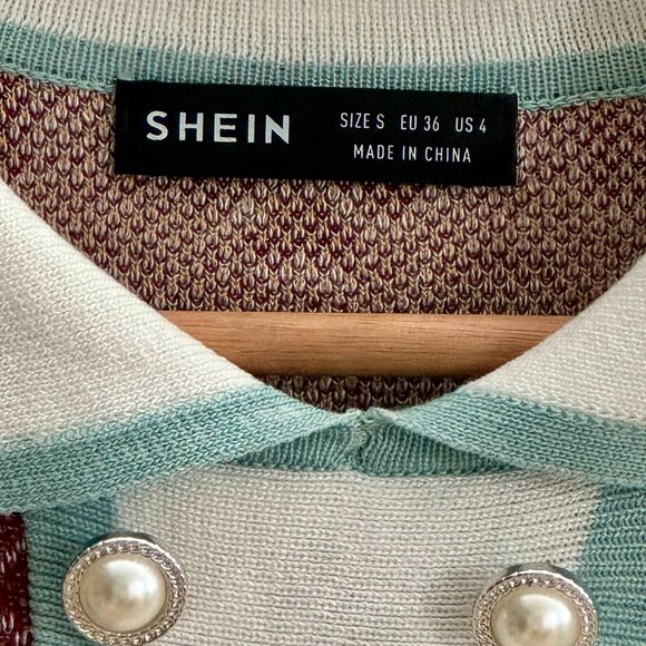 SHEIN Women's Geo Pattern Patch Pocket Button Front Knit Cropped Polo Top S NWOT - Picture 7 of 7